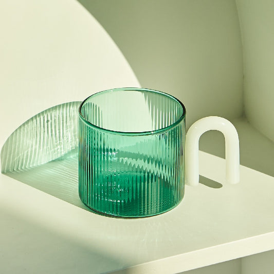 GREEN RIPPLED GLASS MUG - CASA PAPAYA | HOME