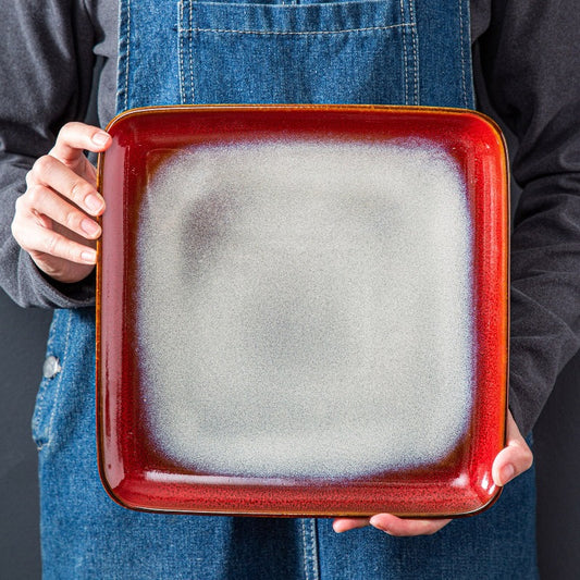 SQUARE PLATE SET RED