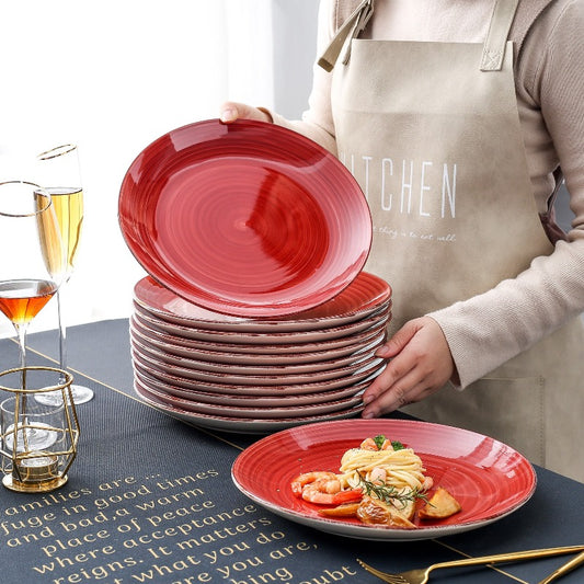 RED HANDPAINTED PLATE SET - CASA PAPAYA | HOME