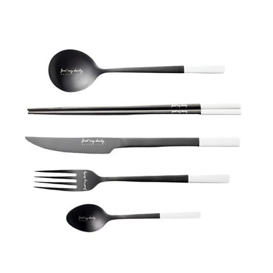 BLACK AND WHITE STEEL CUTLERY SET