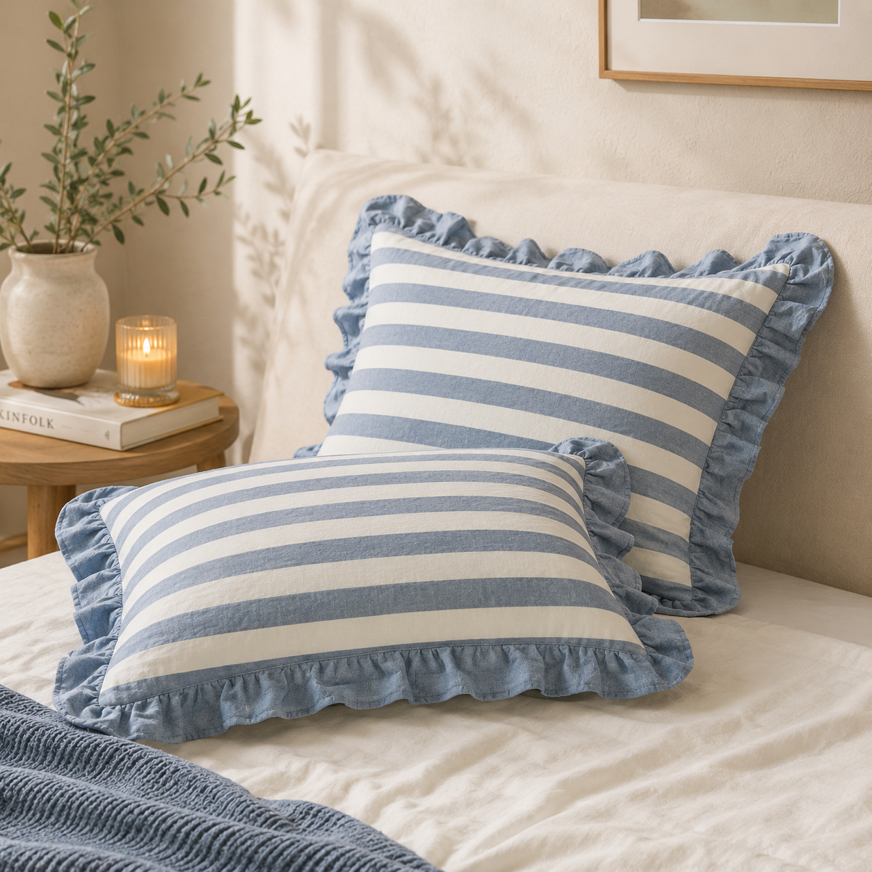 COTTON PILLOWCASE STRIPES BLUE