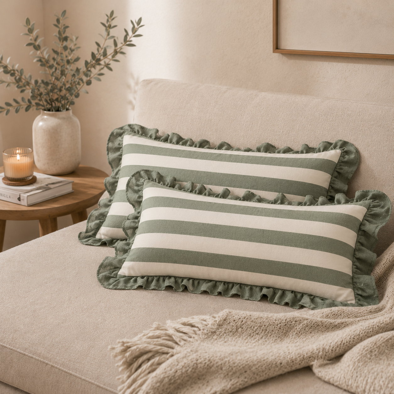 COTTON PILLOWCASE STRIPES GREEN