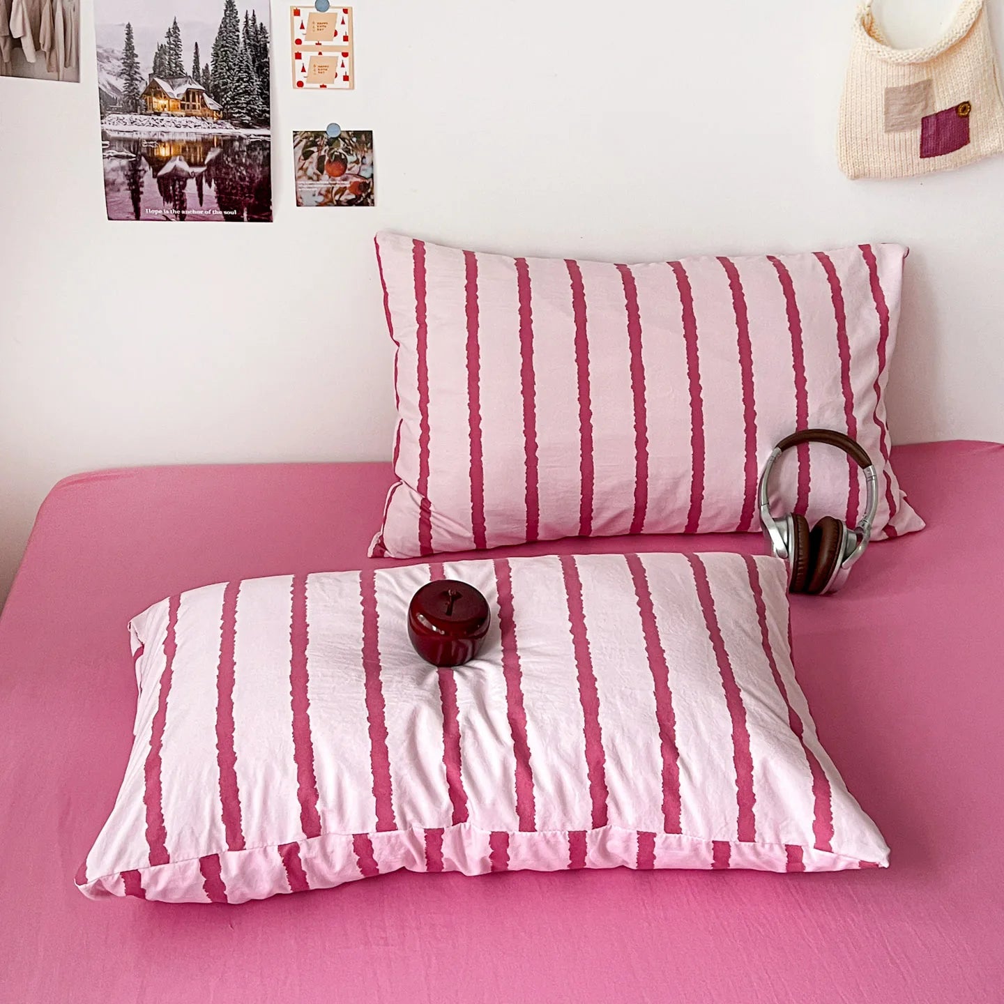 PINK STRIPED COVER SET