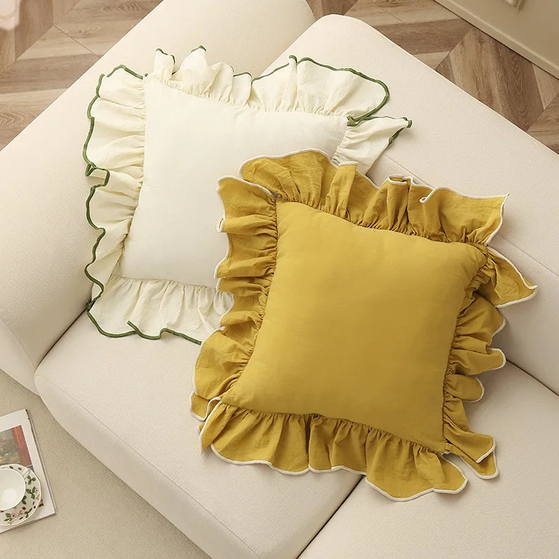 Cotton Ruffles Pillow Cover Light