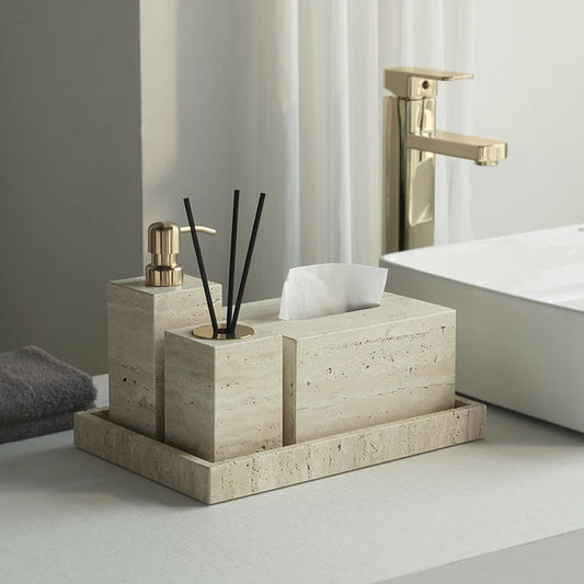 TRAVERTINE BATHROOM SET SQUARE