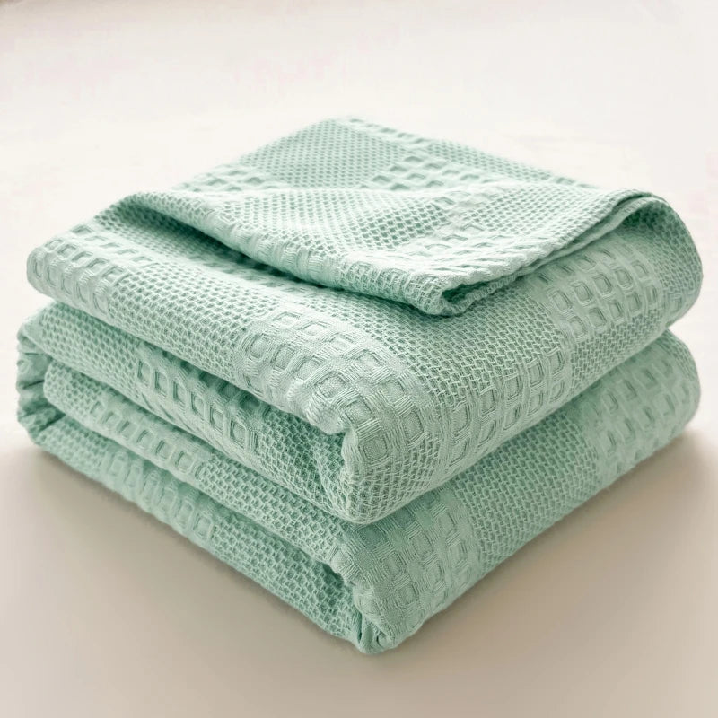 MINT COTTON WAFFLE BLANKET
