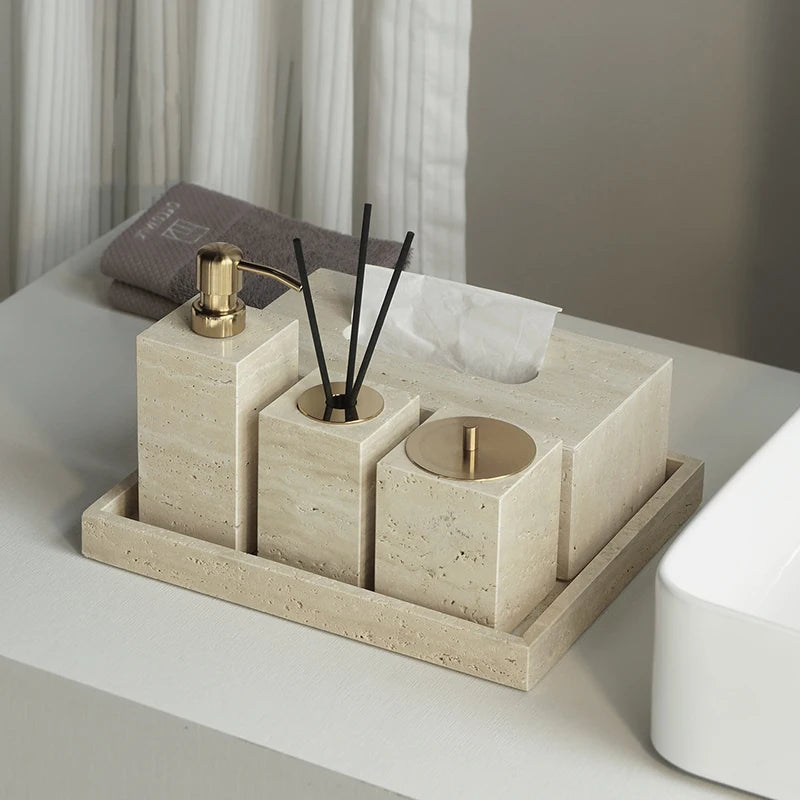 TRAVERTINE BATHROOM SET SQUARE