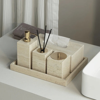 TRAVERTINE BATHROOM SET SQUARE