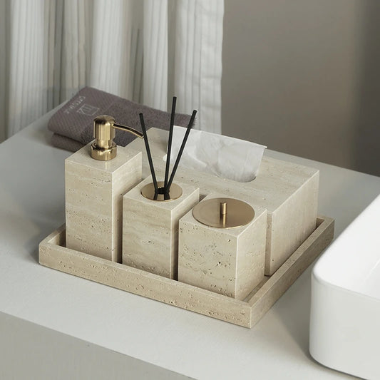 TRAVERTINE BATHROOM SET SQUARE