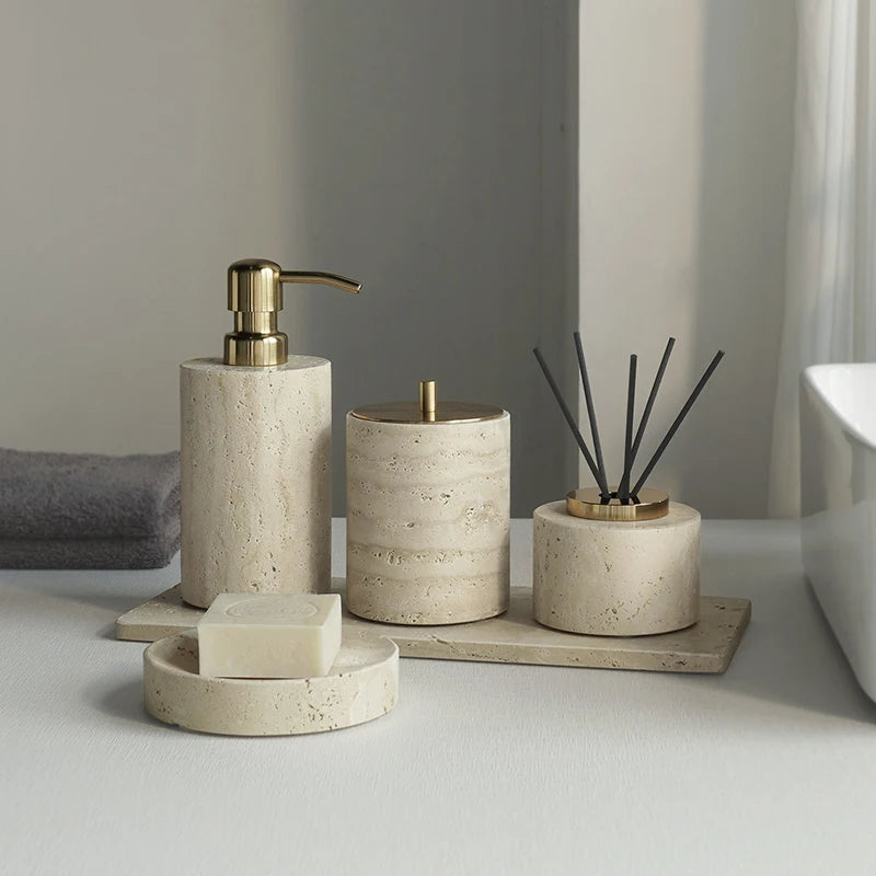 TRAVERTINE BATHROOM SET ROUND