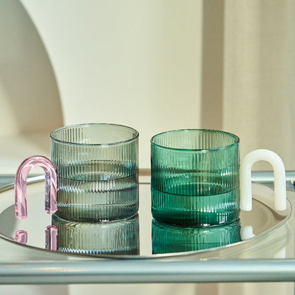 GREEN RIPPLED GLASS MUG - CASA PAPAYA | HOME