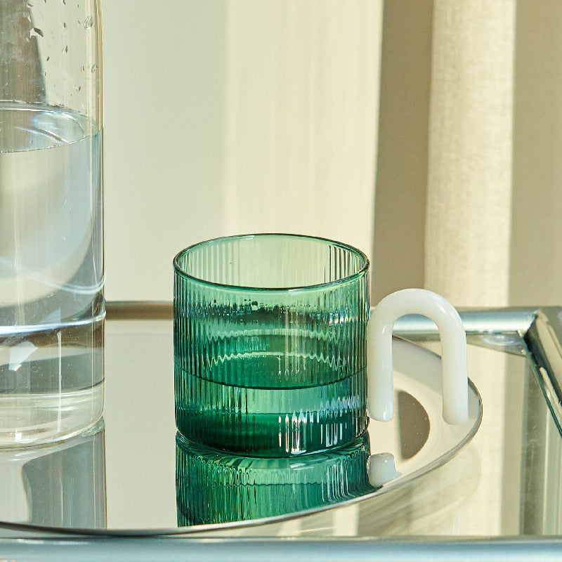 GREEN RIPPLED GLASS MUG - CASA PAPAYA | HOME