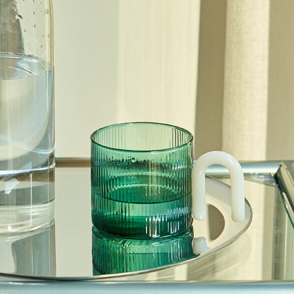 GREEN RIPPLED GLASS MUG - CASA PAPAYA | HOME