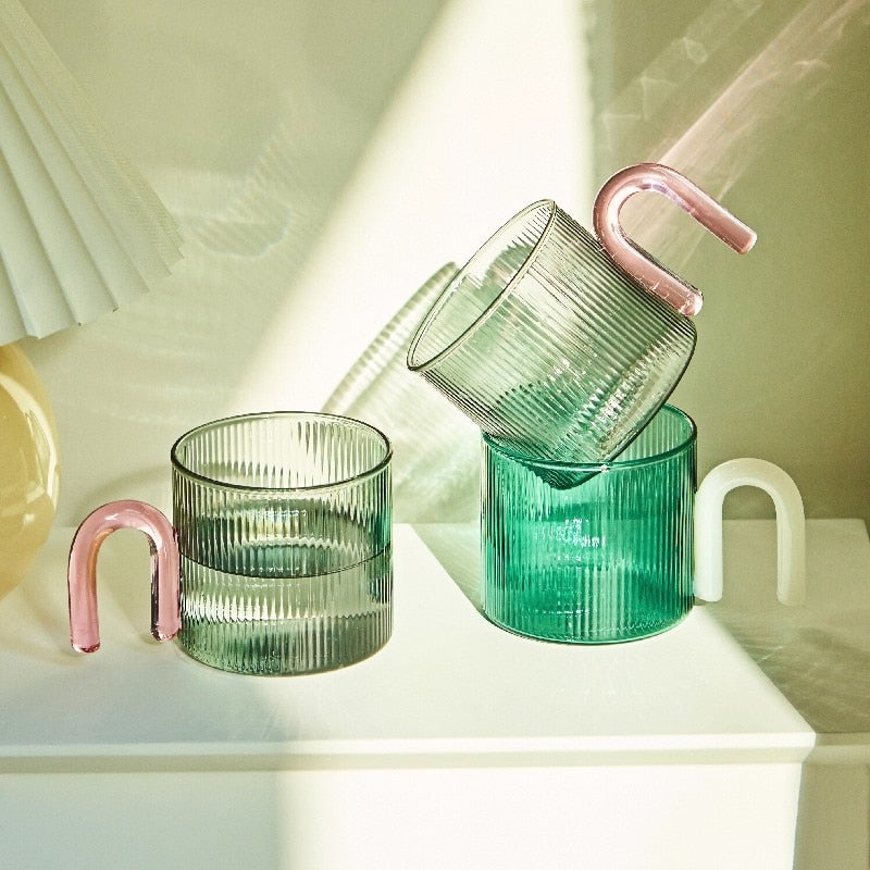 GREEN RIPPLED GLASS MUG - CASA PAPAYA | HOME