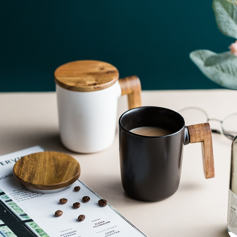 WOODEN HANDLE MUG WHITE - Casa Papaya