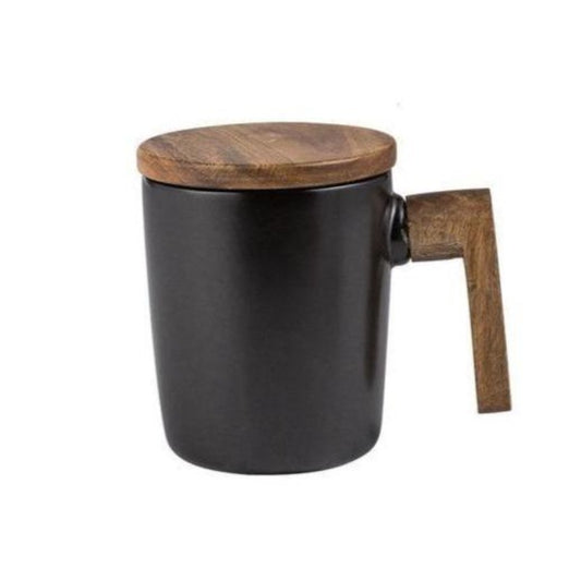 WOODEN HANDLE MUG BLACK - Casa Papaya