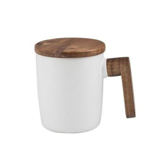 WOODEN HANDLE MUG WHITE - Casa Papaya